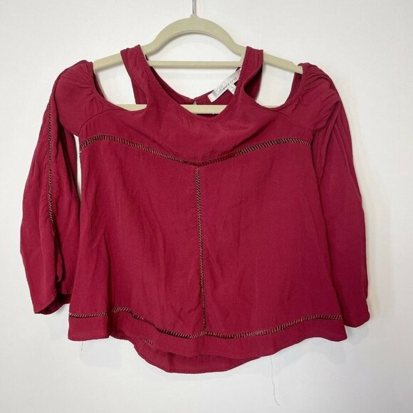 Lovers + FRIENDS Womens Cloud Break Cold Shoulder Blouse Top Red S Relaxed Fit - Picture 1 of 6